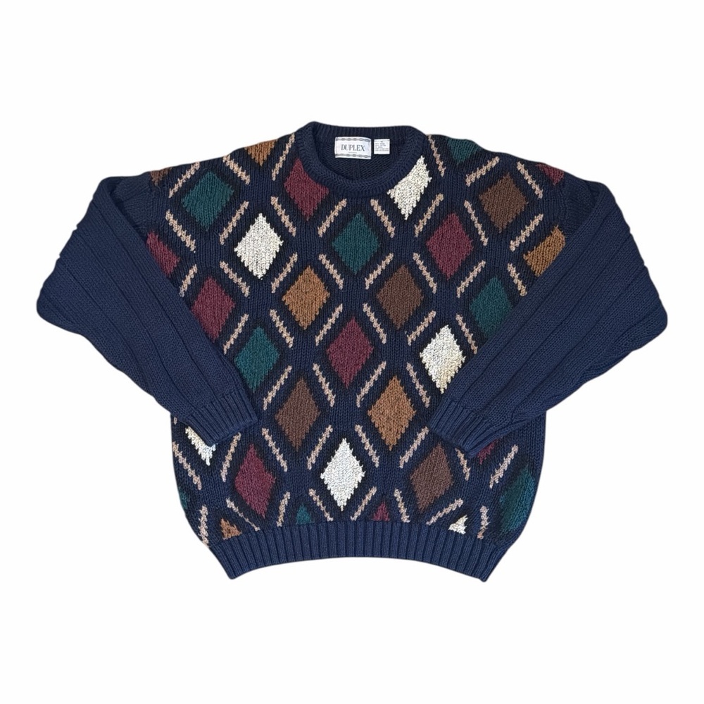Bold Geometric‎ Knit Sweater Vintage 90s Cozy Grandpa Core Size XL RD1